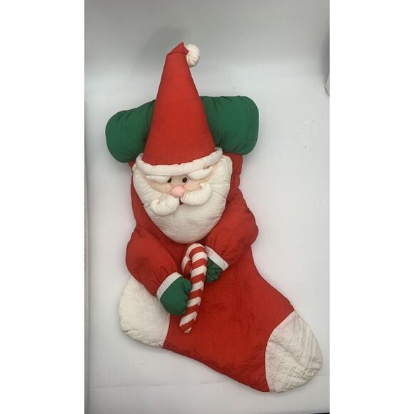 Vintage Parachute Puffy Nylon Plush Santa Stocking 3D Christmas 18" - Picture 1 of 7